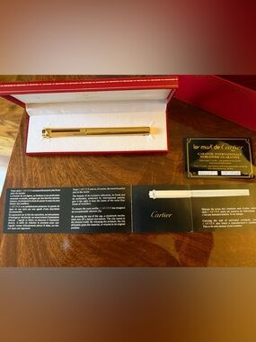 Cartier Must De Cartier Gold Plated Ballpoint Pen w/ Box Papers Vintage Luxury